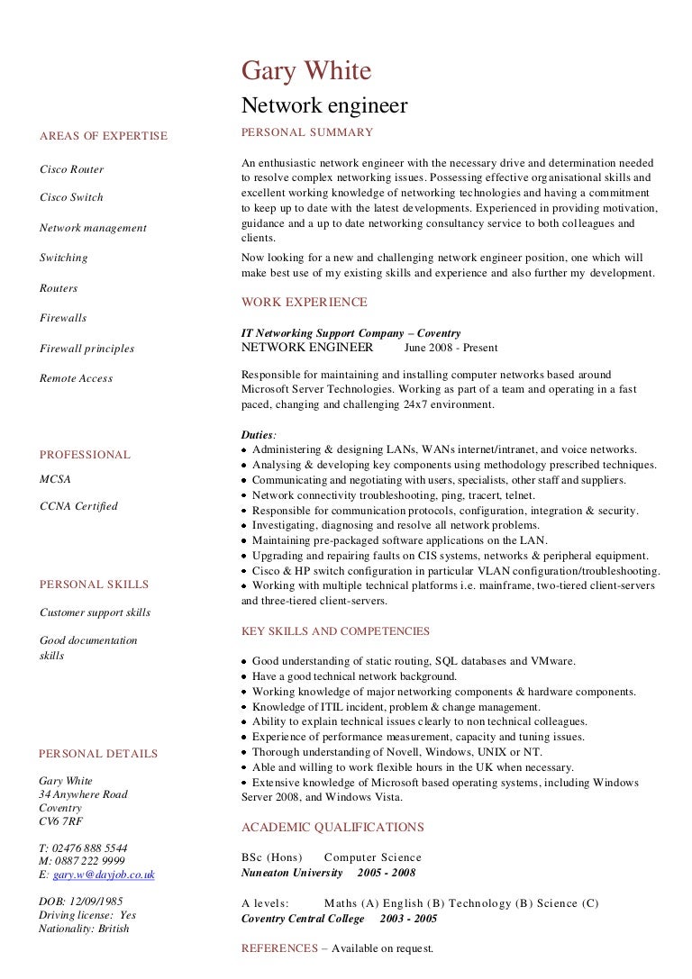 network engineer cv template word document resumes