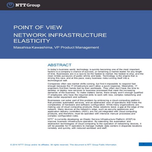 NTT i3 Point of View:  Network Infrastructure Elasticity