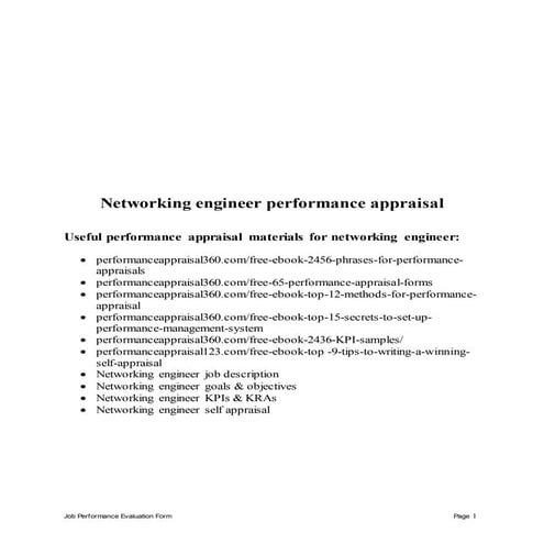 Networking engineer performance appraisal
