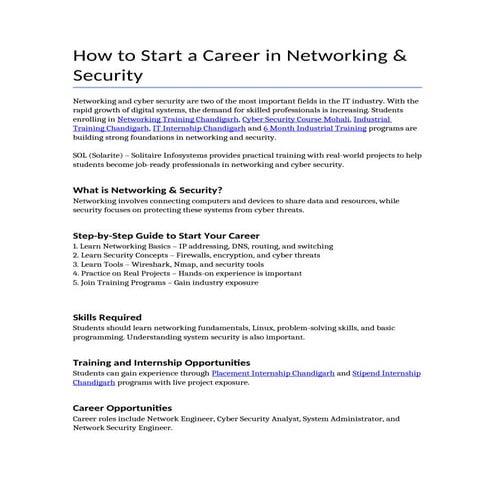 How to Start a Successful Career in Networking and Cyber Security | DOCX
