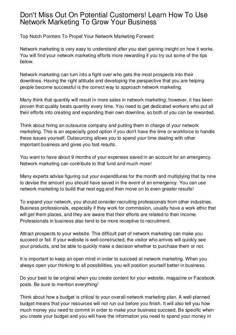 Don T Miss Out On Potential Customers Learn How To Use Network Marke