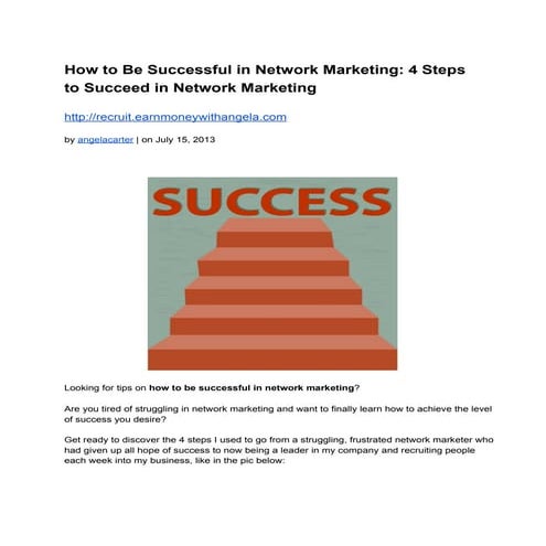 Network Marketing Success: 4 Steps to Network Marketing Success