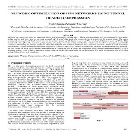 Network optimization of ipv6 networks using tunnel header compression
