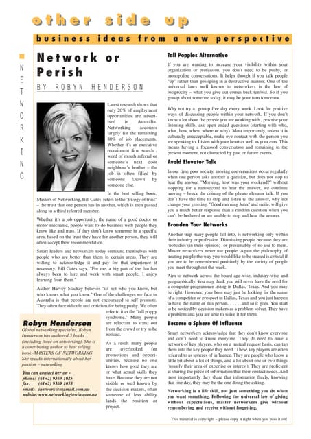Network Or Perish
