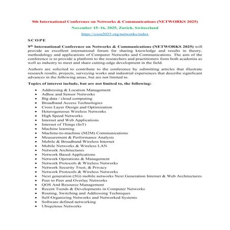 9th International Conference on Networks & Communications (NETWORKS 2025)