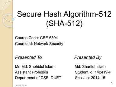 Secure Hash Algorithm (SHA-512)
