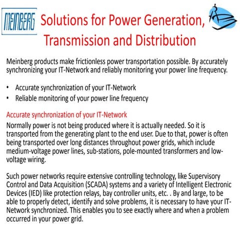 Network time sync for power generation, transmission and distribution