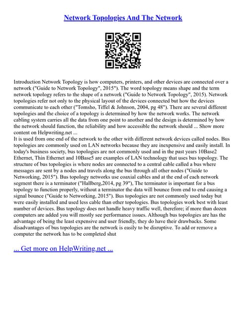 Network Topologies And The Network