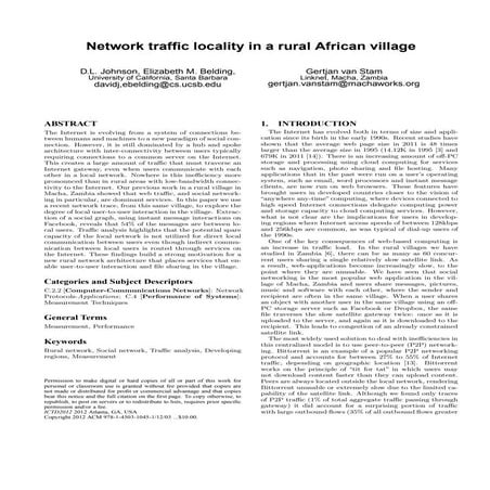 Network trafﬁc locality in a rural african village, ictd, 2012