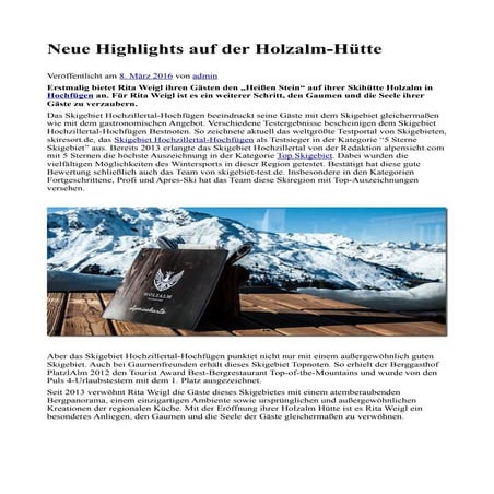 Neue Highlights auf der Holzalm-Hütte