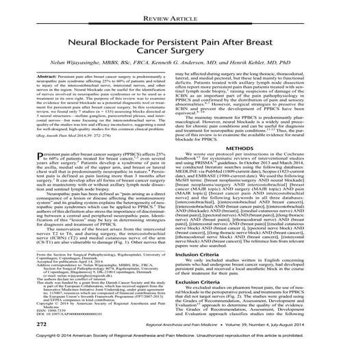 Neural blockade for persistent pain after breast cancer surgery 