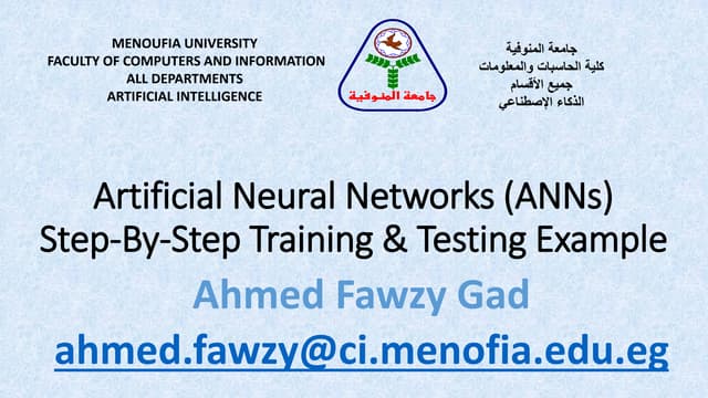 Introduction to Artificial Neural Networks (ANNs) - Step-by-Step Training & T...