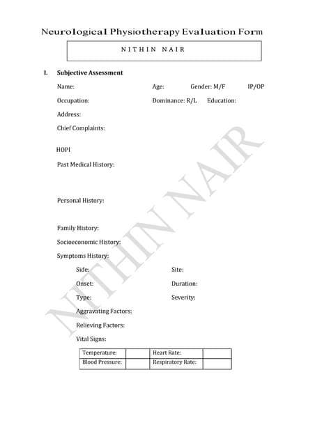 Neurological physiotherapy evaluation form | PDF