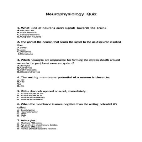 Neurophysiology  quiz