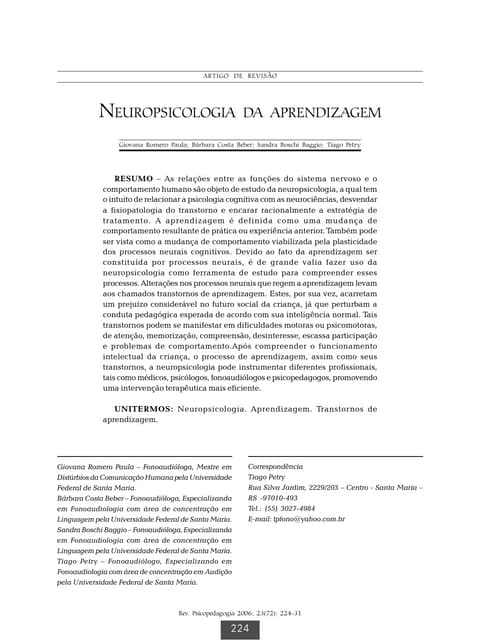 Neuropsicologia da aprendizagem