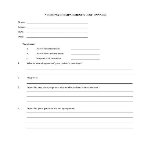 Neuropsych Impairment Questionnaire