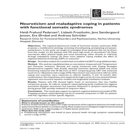 Neurotocism and maladaptive coping in patients with functional somatic syndro...