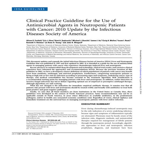 Neutropenia por cancer y uso de antibioticos guia idsa 2010