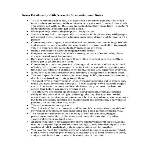 Networking Tips via Keith Ferrazzi Book "Never Eat Alone"