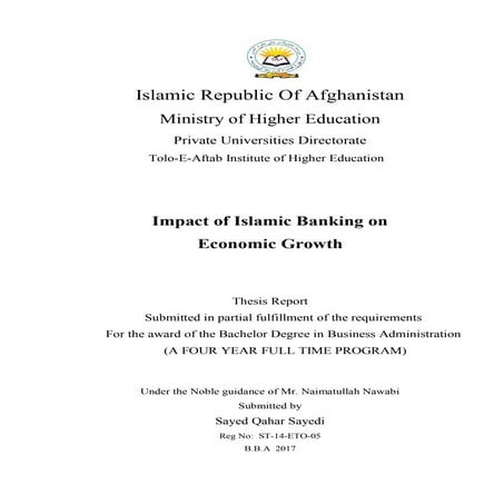 impact of Islamic banking on economic growth thesis  in PDF completely free by Qahar Sayedi