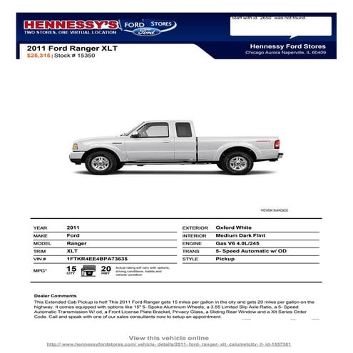 New 2011 Ford Ranger XLT | PDF