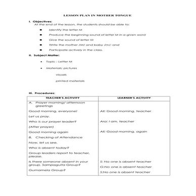 Lesson plan in preschool letter mm | DOCX