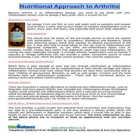 New nutritional approach to arthritis
