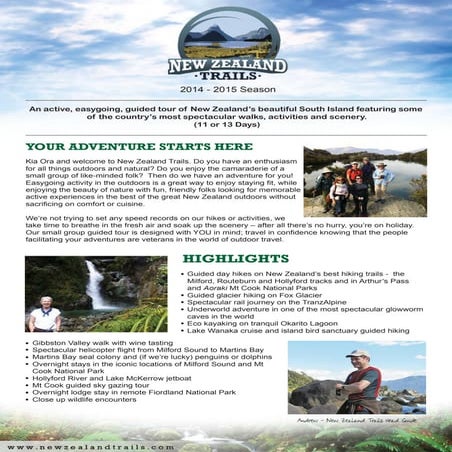 World Heritage New Zealand Hiking Itinerary - NZ Trails 2014/15 Season