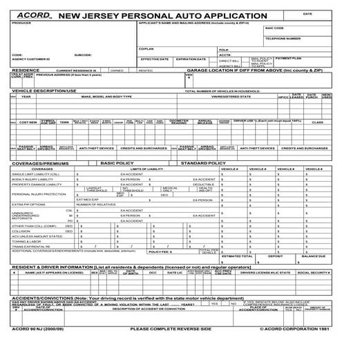 NEW JERSEY PERSONAL AUTO APPLICATION | PDF