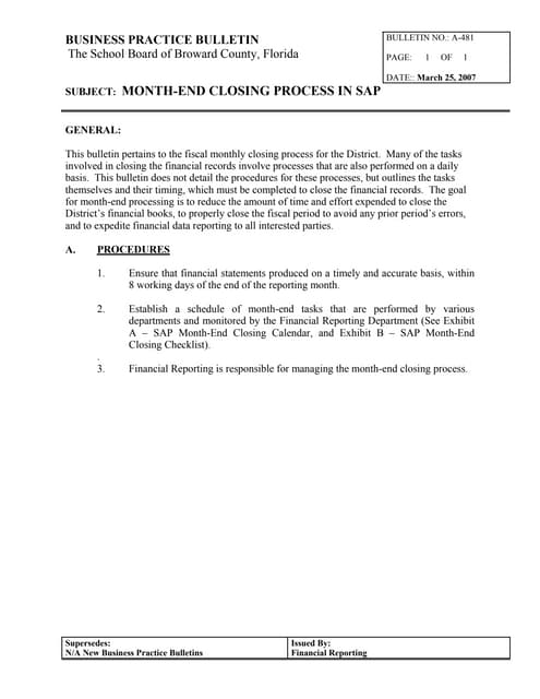 New a 481 month-end closing process...