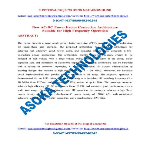 New ac dc power factor correction architecture suitable for high frequency op...