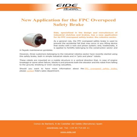 New Application for the FPC Overspeed Safety Brake | PDF