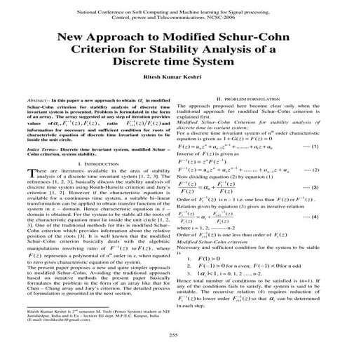 New approach to modified schur cohn criterion for stability analysis of a dis...