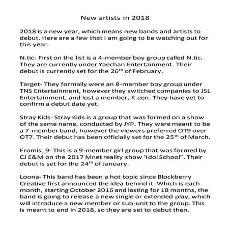 New artists in 2018