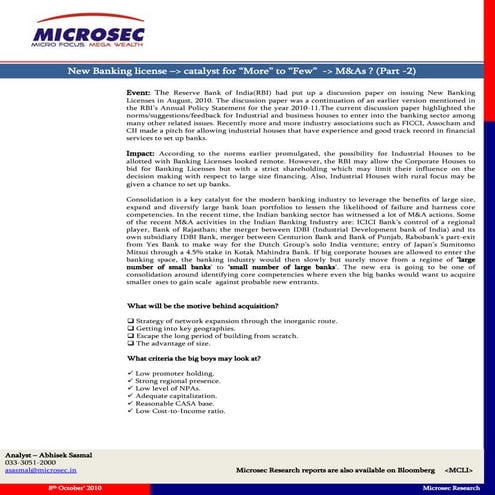 New Banking License Catalyst For Consolidation