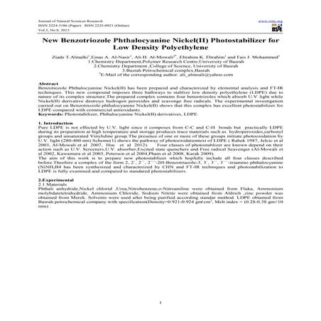 New benzotriozole phthalocyanine nickel(ii) photostabilizer for low density p...