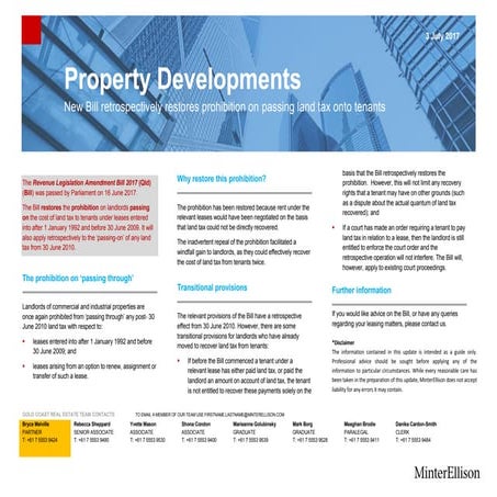 New Bill retrospectively restores prohibition on passing land tax onto tenant...