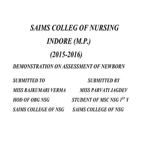 New Born Assessment Demonstration On New Born Assessment Doc