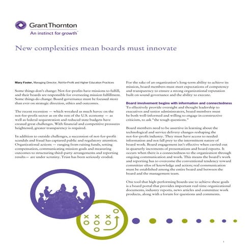 New complexities mean not for-profit boards must innovate