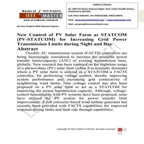 New control of pv solar farm as statcom (pv statcom) for increasing grid powe...