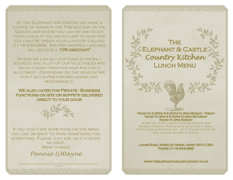 New Country Kitchen Lunch Menu