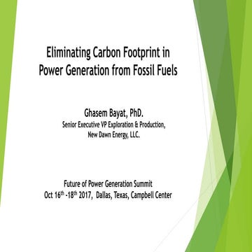 Eliminating Carbon Footprint in Power Generation From Fossil Fuels