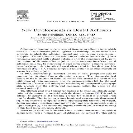 New developments in dental adhesion 