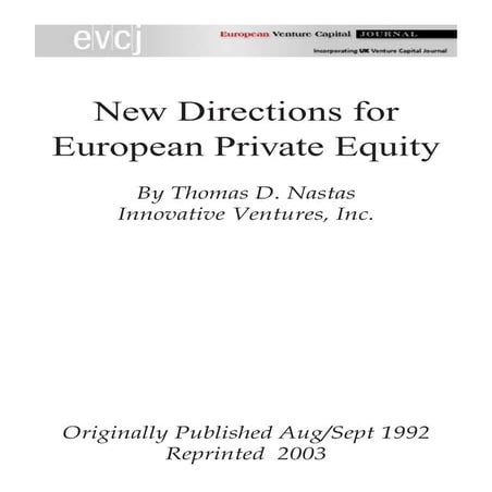New Directions In European Pe, Nastas Article In The European Venture Capital Journal