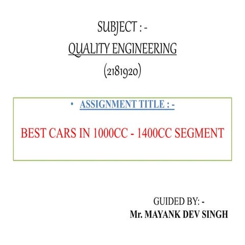 BEST CARS IN 1000CC - 1400CC SEGMENT