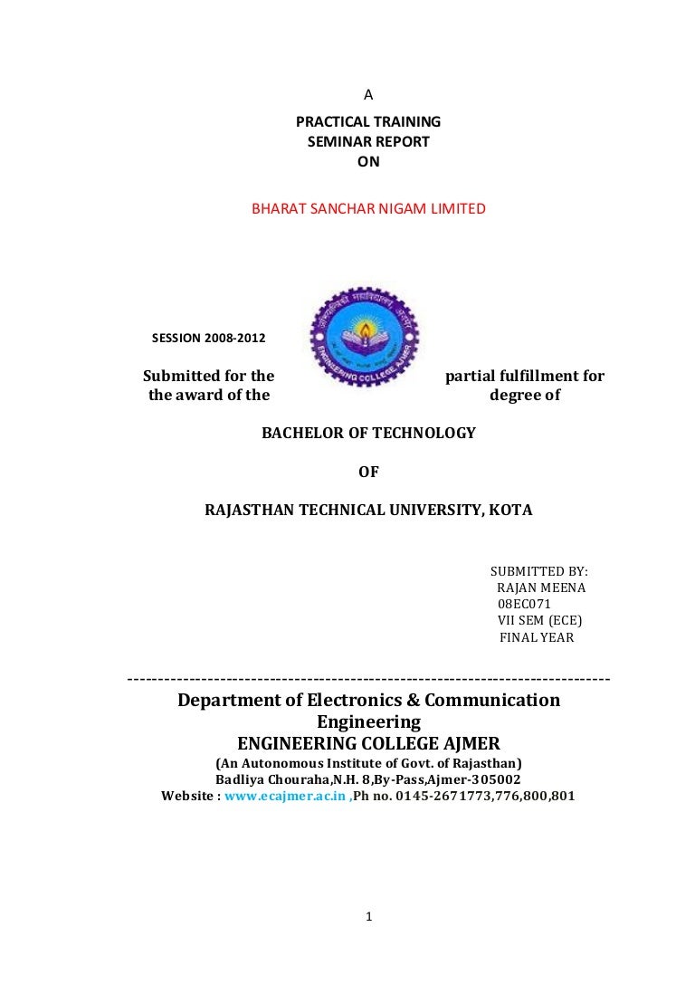 new final bsnl training report powerpoint presentation cover page