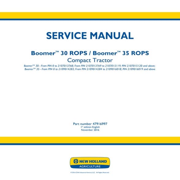 New holland boomer 35 rops compact tractor service repair manual | PDF