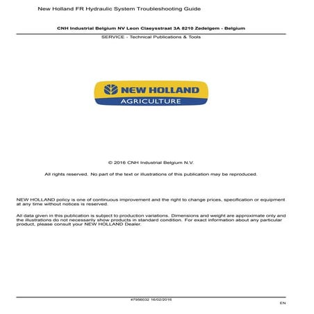 New Holland FR Hydraulic System Troubleshooting Guide | PDF