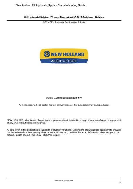 New Holland FR Hydraulic System Troubleshooting Guide | PDF