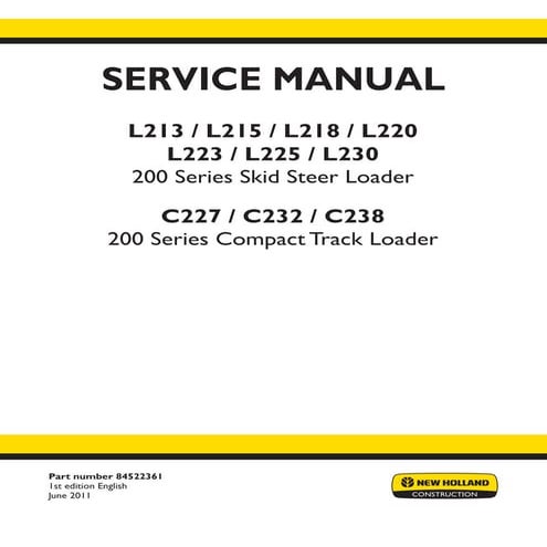 New holland l225 200 series skid steer loader service repair manual | PDF